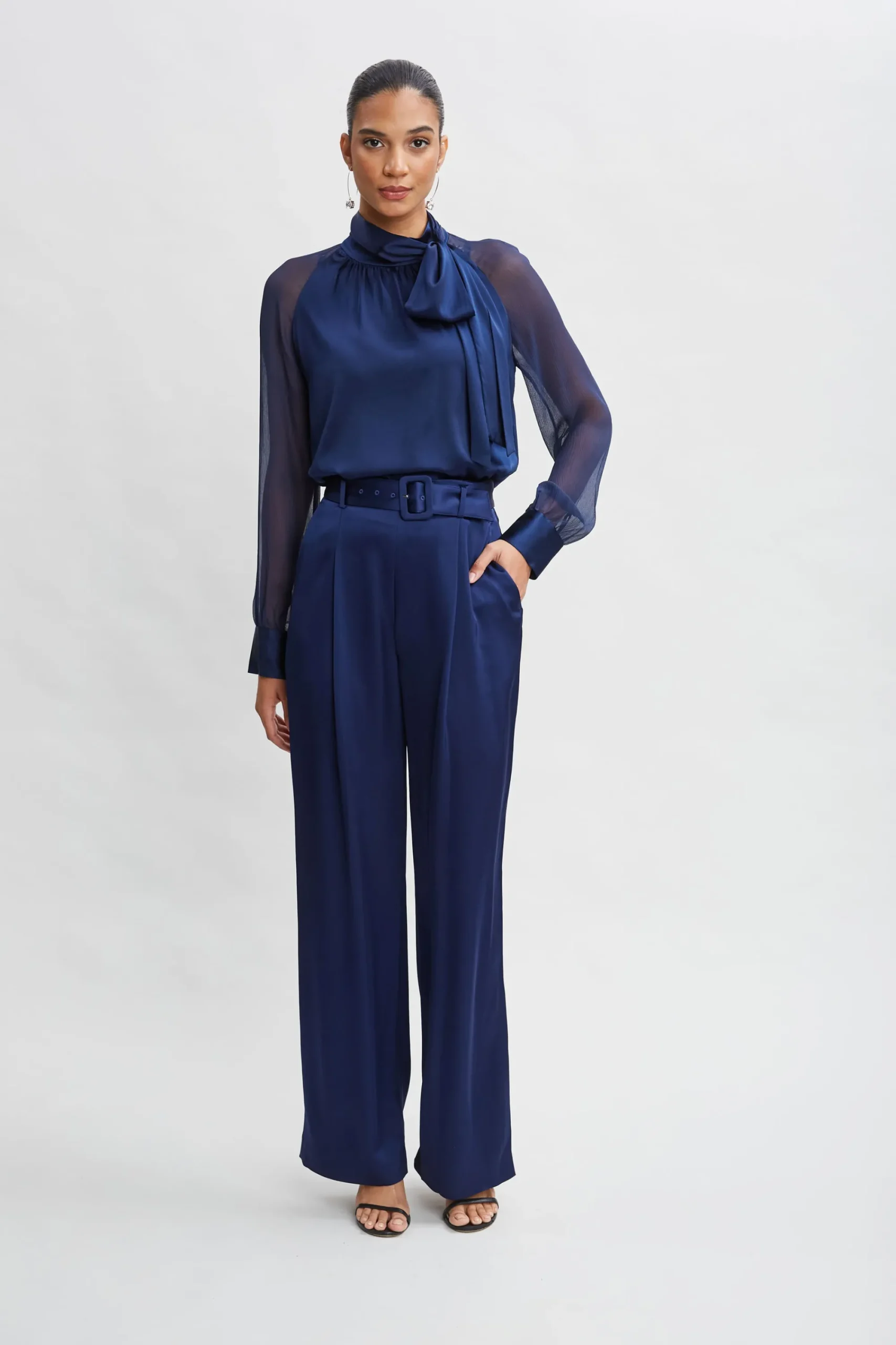 belted_satin_pleated_pant_2.webp Elie Tahari Bottoms-Belted Satin Pleated Pant
