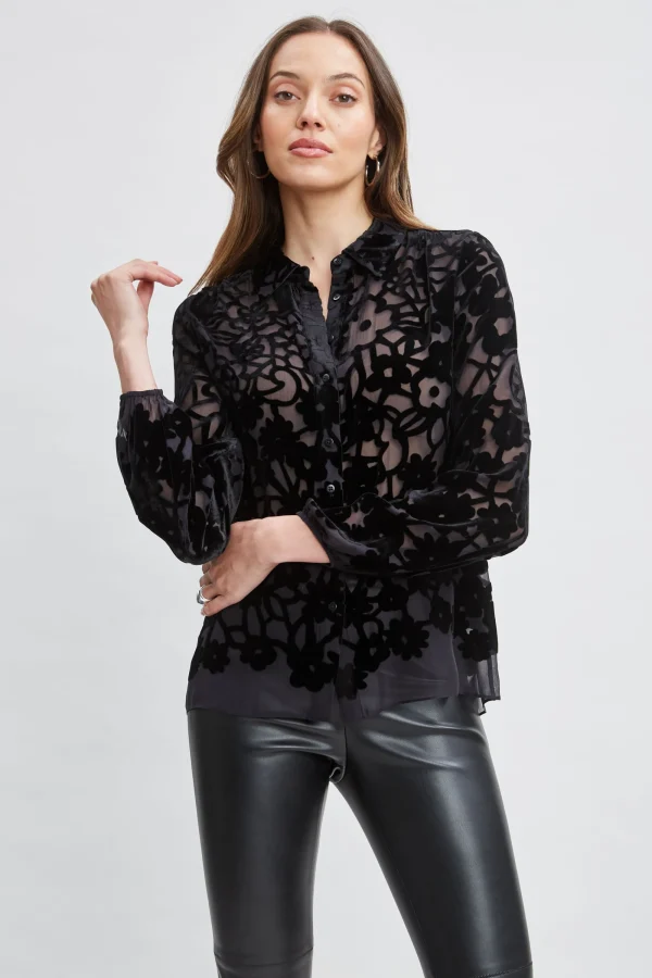 Elie Tahari Tops & Sweaters-Burnout Silk Velvet Burnout Shirt
