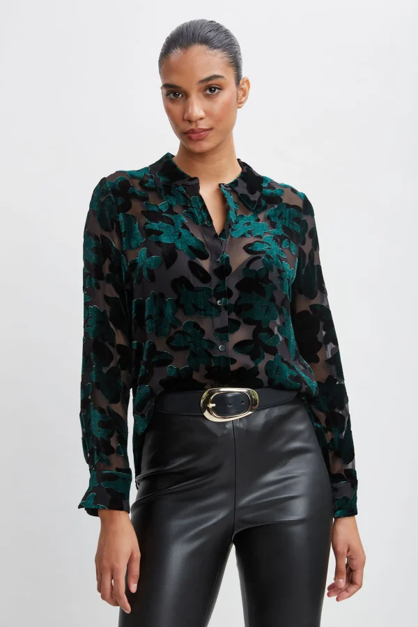 Elie Tahari Tops & Sweaters-Burnout Velvet Shirt