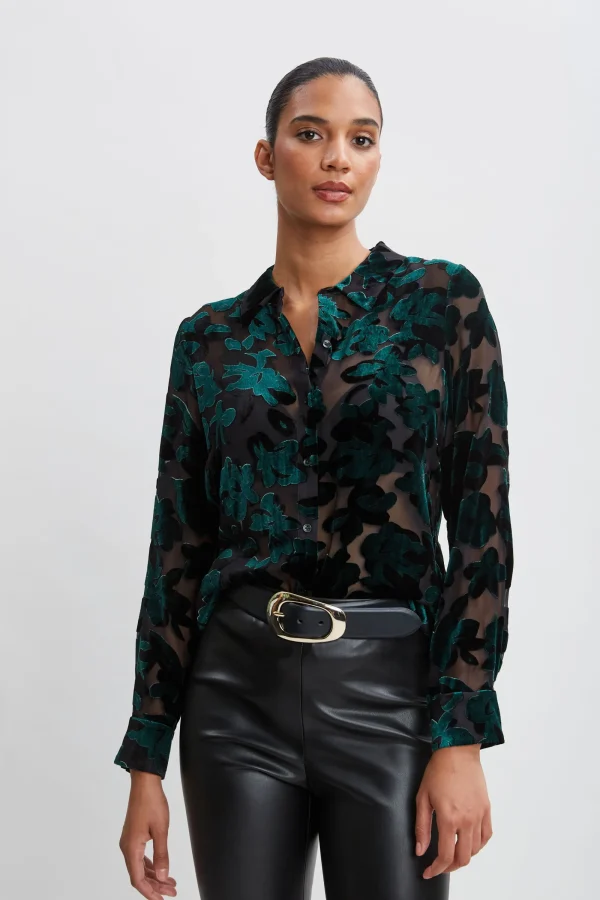 Elie Tahari Tops & Sweaters-Burnout Velvet Shirt