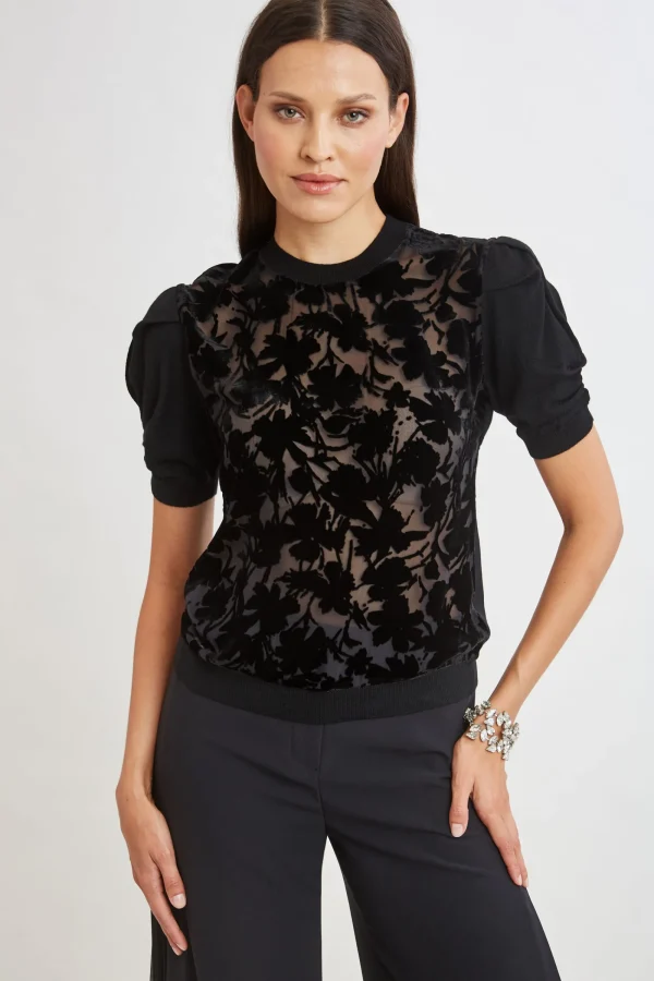 Elie Tahari Tops & Sweaters-Burnout Velvet Short Sleeve Sweater