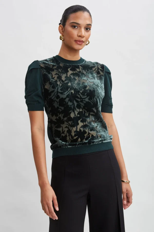Elie Tahari Tops & Sweaters-Burnout Velvet Short Sleeve Sweater