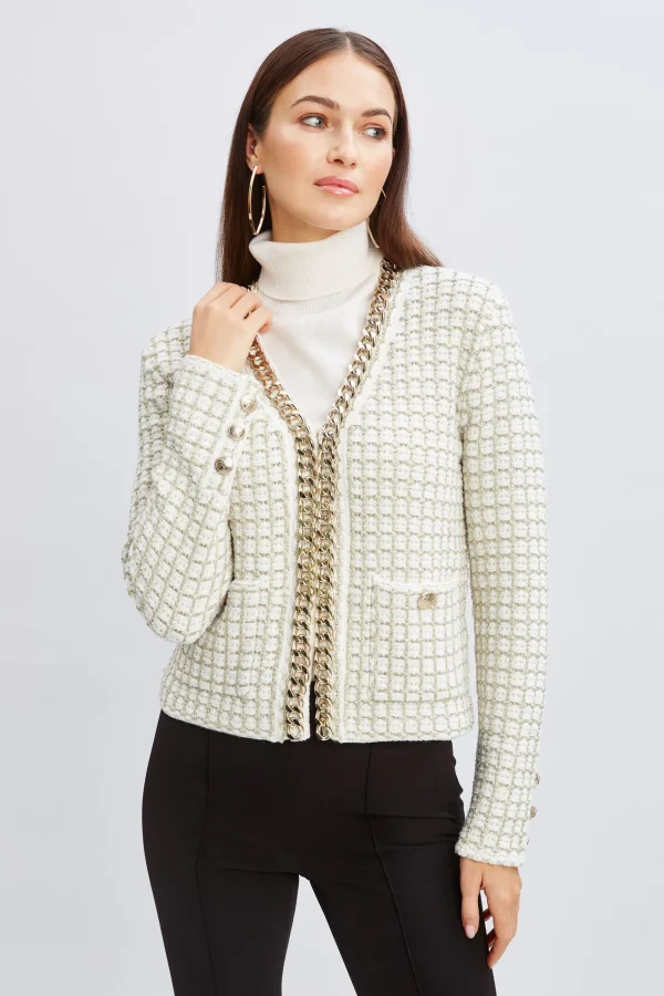 Elie Tahari Tops & Sweaters | Suiting-Chain Trim Metallic Cardigan