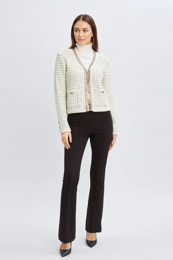 Elie Tahari Tops & Sweaters | Suiting-Chain Trim Metallic Cardigan