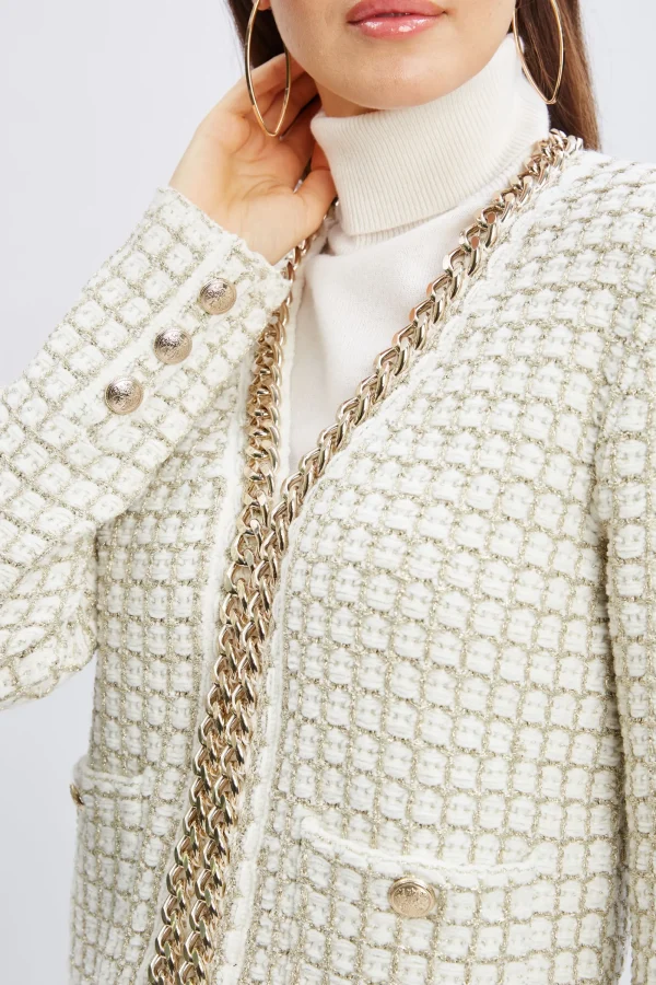 Elie Tahari Tops & Sweaters | Suiting-Chain Trim Metallic Cardigan
