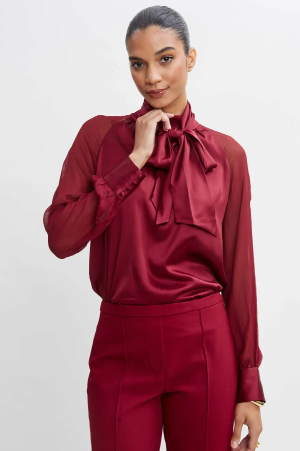 Elie Tahari Tops & Sweaters | Suiting-Chiffon Sleeve Silk Satin Tie Shirt