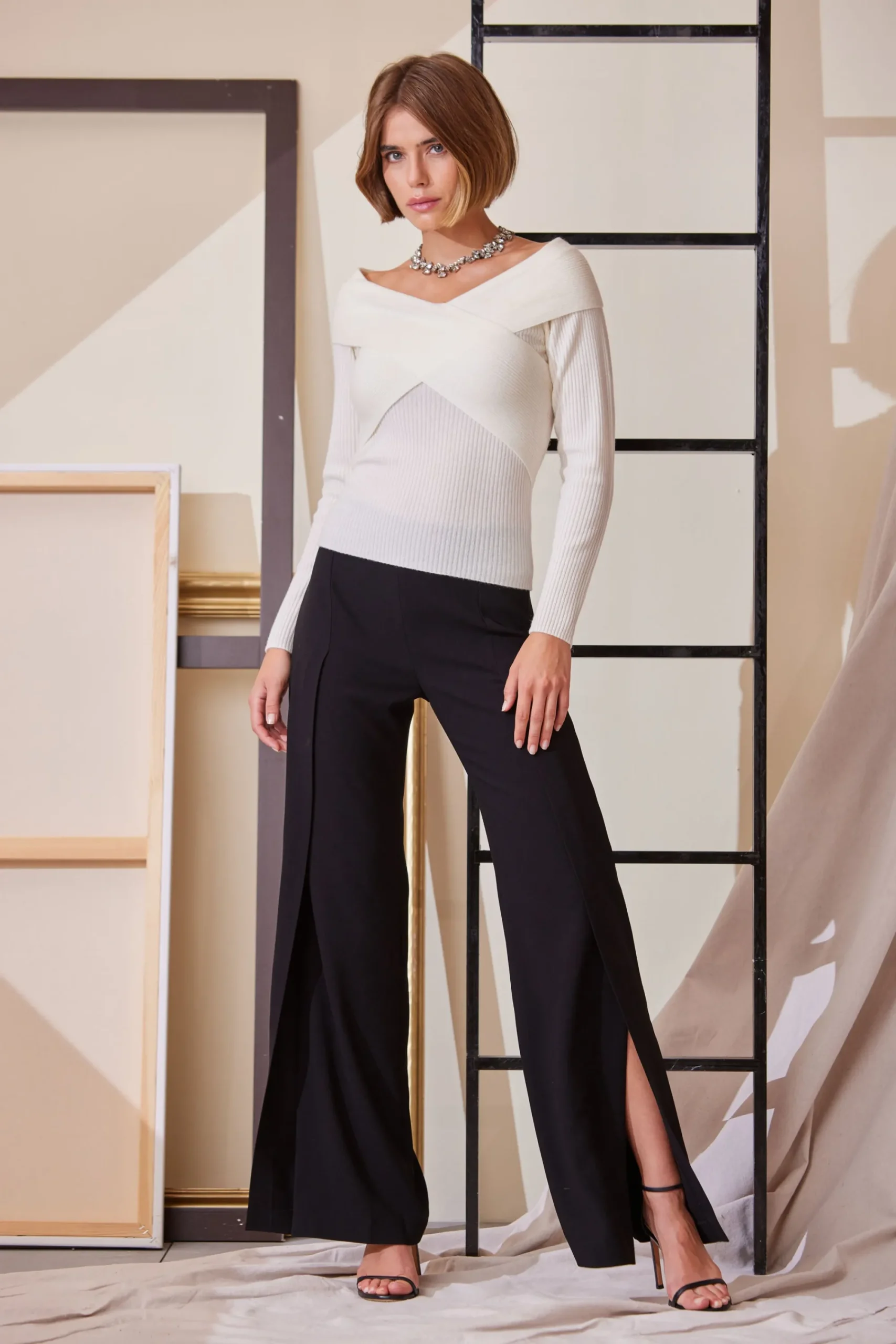 crepe_overlay_slit_pant_1.webp Elie Tahari Bottoms | Suiting-Crepe Overlay Slit Pant