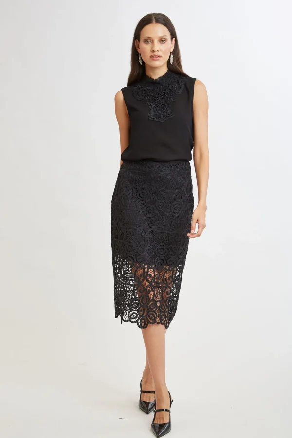Elie Tahari Bottoms-Crochet Lace Midi Skirt