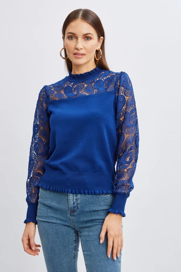 Elie Tahari Tops & Sweaters-Crochet Long Sleeve Sweater