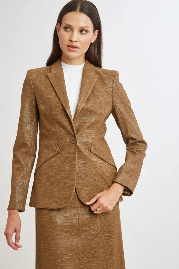 Elie Tahari Jackets & Blazers | Suiting-Croco Embossed Vegan Leather Panel Blazer