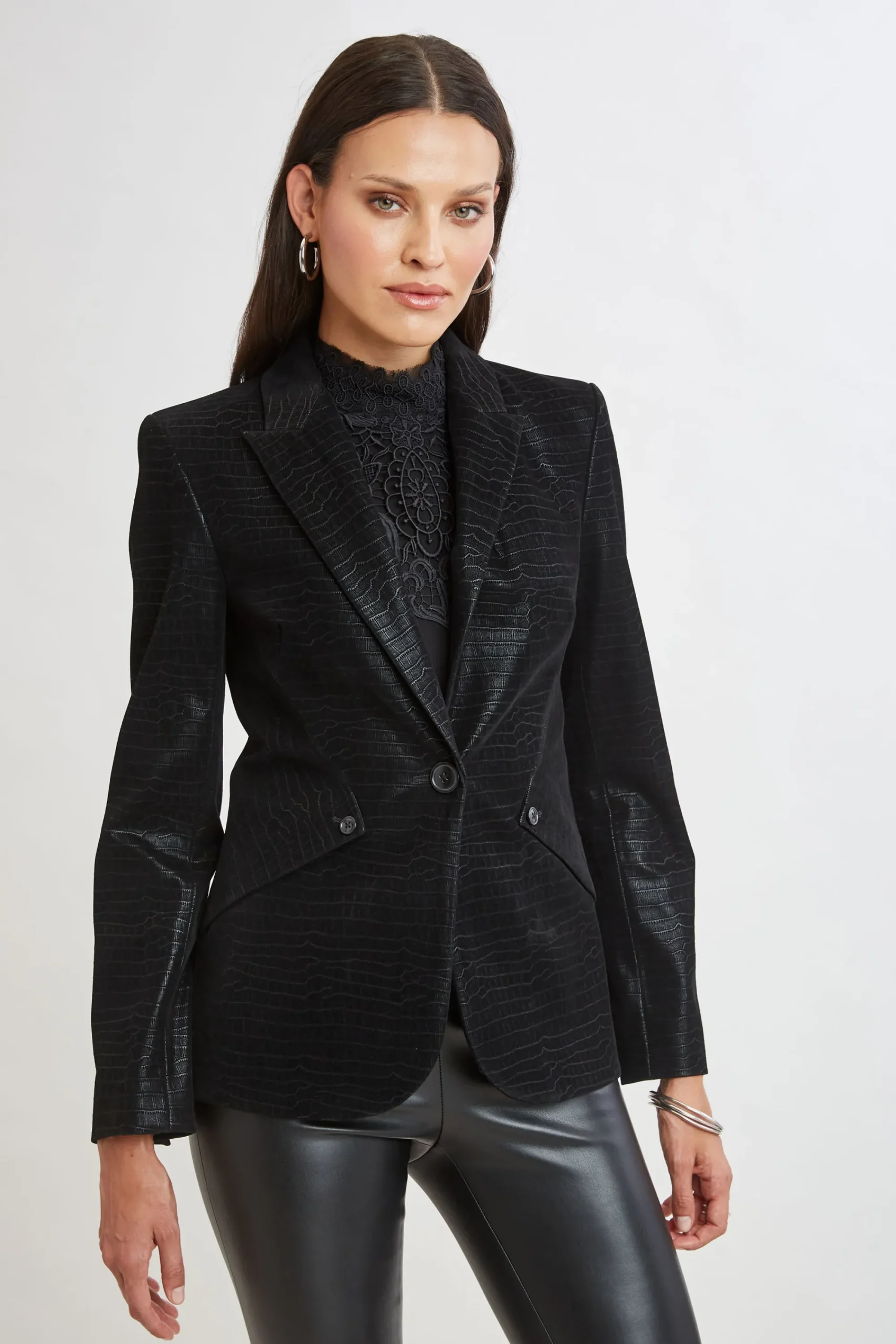 croco_embossed_vegan_leat_4-3.webp Elie Tahari Jackets & Blazers | Suiting-Croco Embossed Vegan Leather Panel Blazer