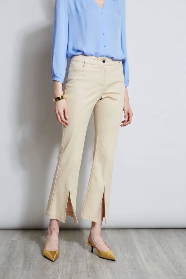 Elie Tahari Bottoms-Cropped Denim Canvas Slit Pant