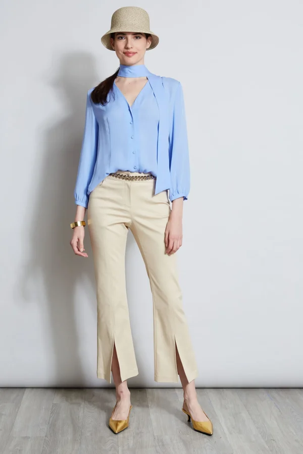 Elie Tahari Bottoms-Cropped Denim Canvas Slit Pant