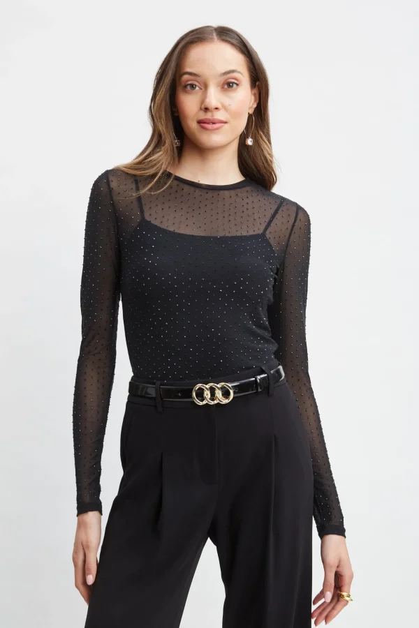Elie Tahari Tops & Sweaters-Crystal Mesh Long Sleeve Knit