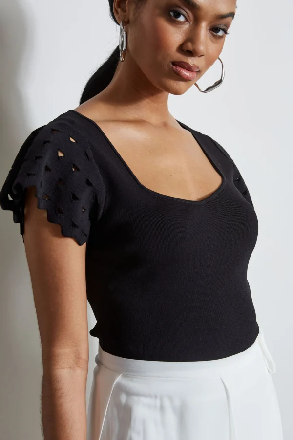 Elie Tahari Tops & Sweaters-Cut Out Flutter Sleeve Sweater