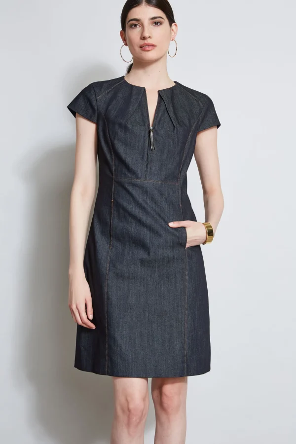 Elie Tahari Dresses & Jumpsuits | Short Sleeve Dresses-Denim Fit & Flare Zip Dress