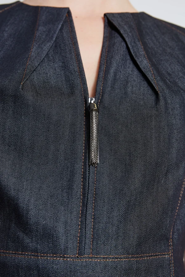 Elie Tahari Dresses & Jumpsuits | Short Sleeve Dresses-Denim Fit & Flare Zip Dress