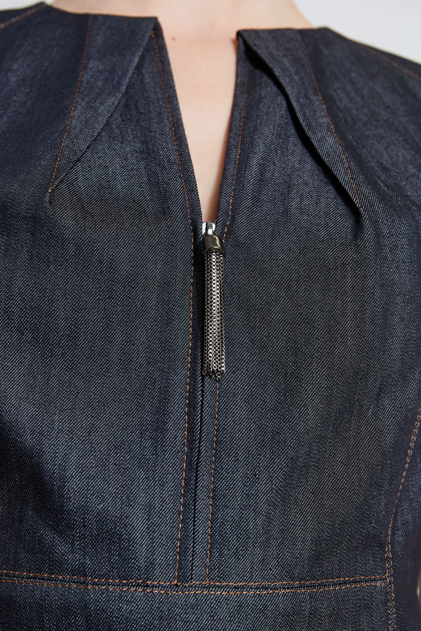 denim_fit_amp_flare_zip_d_4.webp Elie Tahari Dresses & Jumpsuits | Short Sleeve Dresses-Denim Fit & Flare Zip Dress