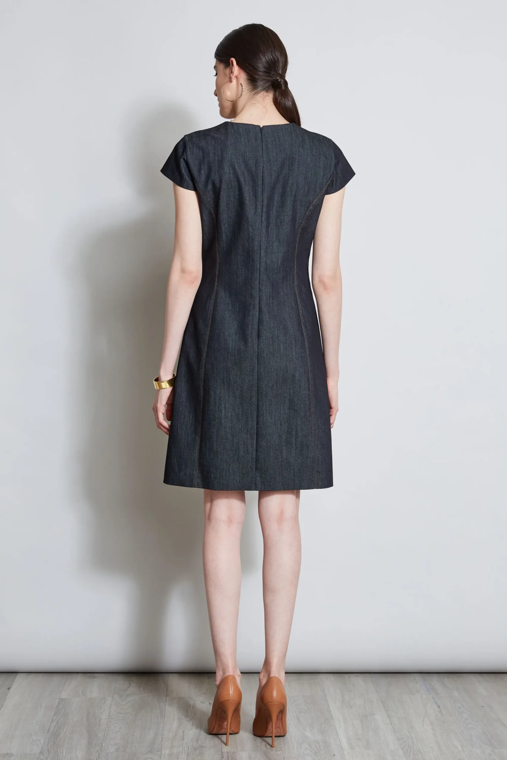 denim_fit_amp_flare_zip_d_5.webp Elie Tahari Dresses & Jumpsuits | Short Sleeve Dresses-Denim Fit & Flare Zip Dress