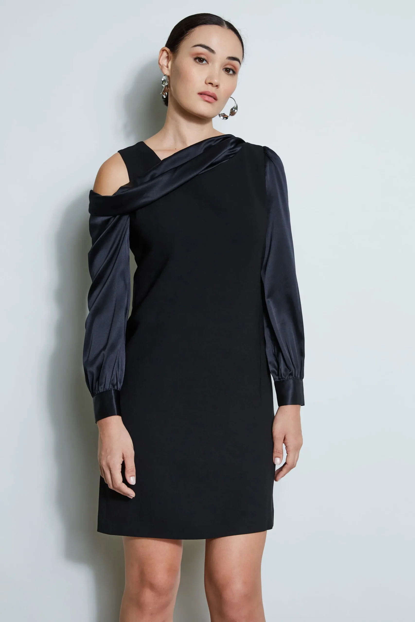 draped_satin_shoulder_dre_2.webp Elie Tahari Dresses & Jumpsuits | Long Sleeve Dresses-Draped Satin Shoulder Dress