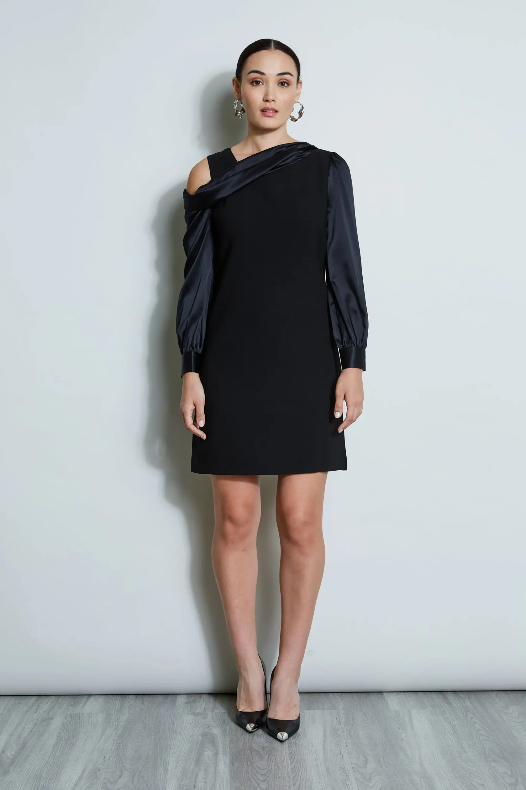 draped_satin_shoulder_dre_4.webp Elie Tahari Dresses & Jumpsuits | Long Sleeve Dresses-Draped Satin Shoulder Dress