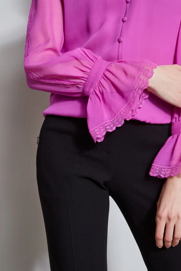 Elie Tahari Tops & Sweaters-Embroidered Sleeve Blouson Shirt