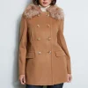 Elie Tahari Coats-Faux Fur Collar Peacoat
