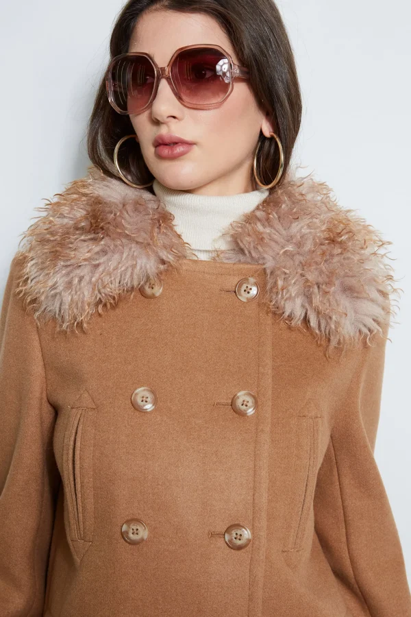 Elie Tahari Coats-Faux Fur Collar Peacoat