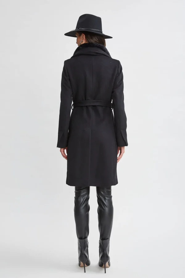 Elie Tahari Coats-Faux Fur Collar Wool Wrap Coat
