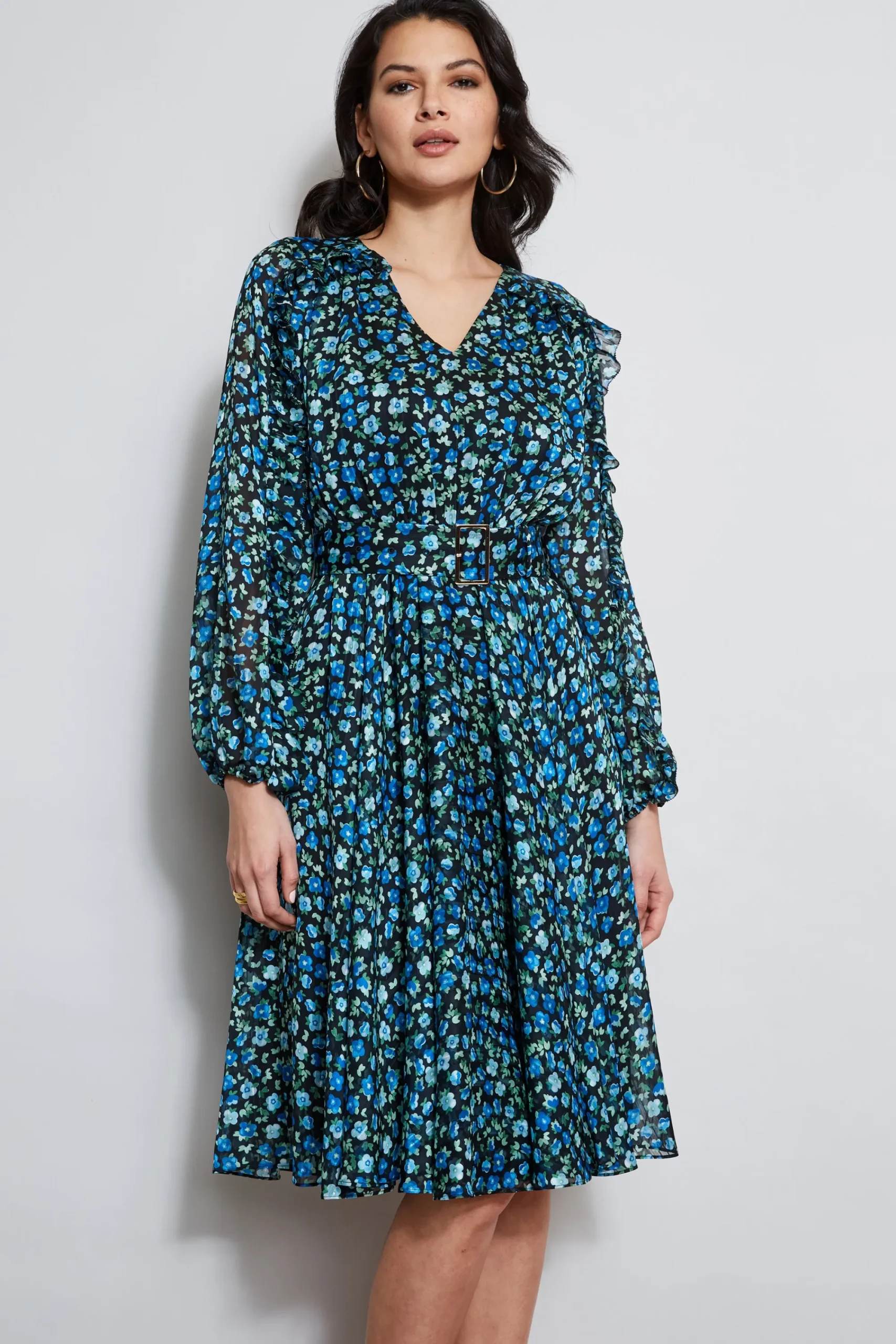floral_long_sleeve_belted_5.webp Elie Tahari Dresses & Jumpsuits | Long Sleeve Dresses-Floral Long Sleeve Belted Dress