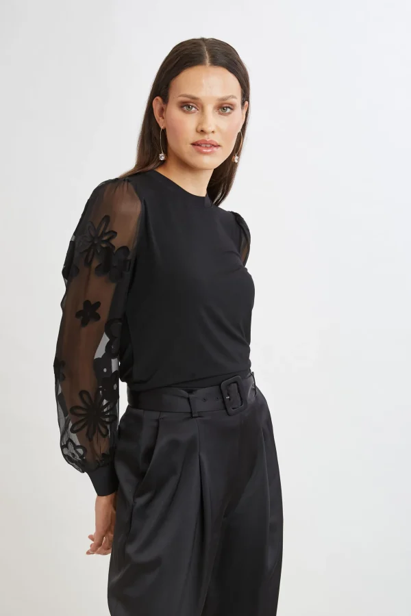 Elie Tahari Tops & Sweaters-Floral Satin Burnout Combo Knit