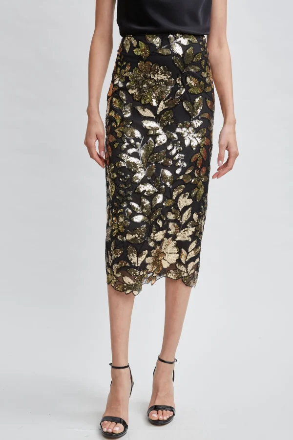 Elie Tahari Bottoms-Floral Sequin Midi Skirt