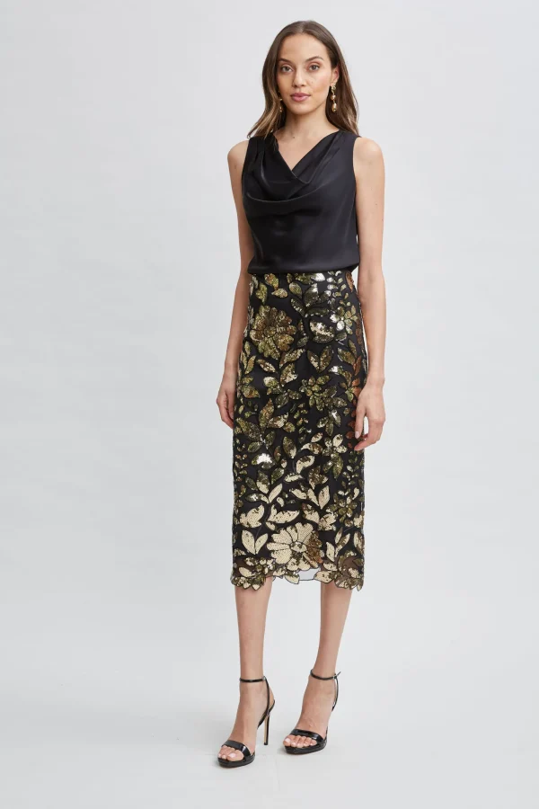 Elie Tahari Bottoms-Floral Sequin Midi Skirt