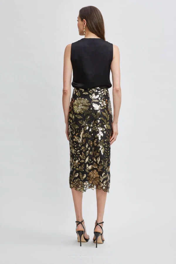 Elie Tahari Bottoms-Floral Sequin Midi Skirt