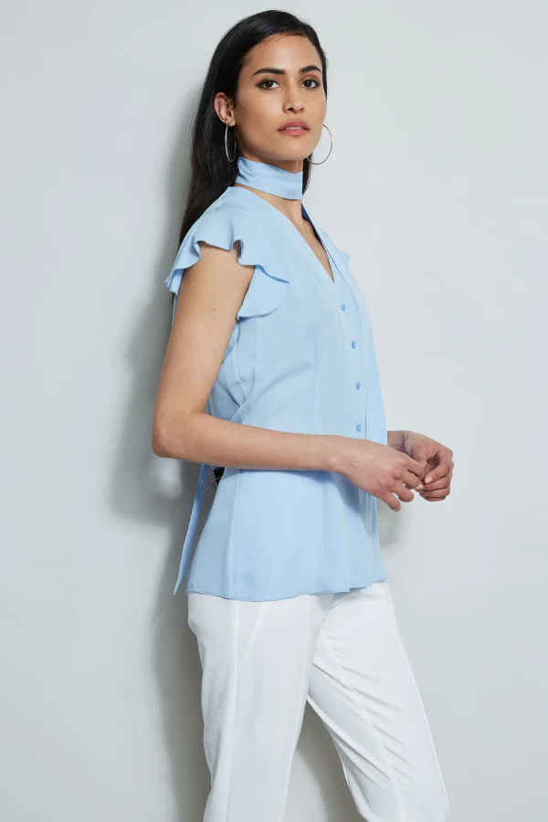Elie Tahari Tops & Sweaters-Flutter Sleeve Tie Shirt