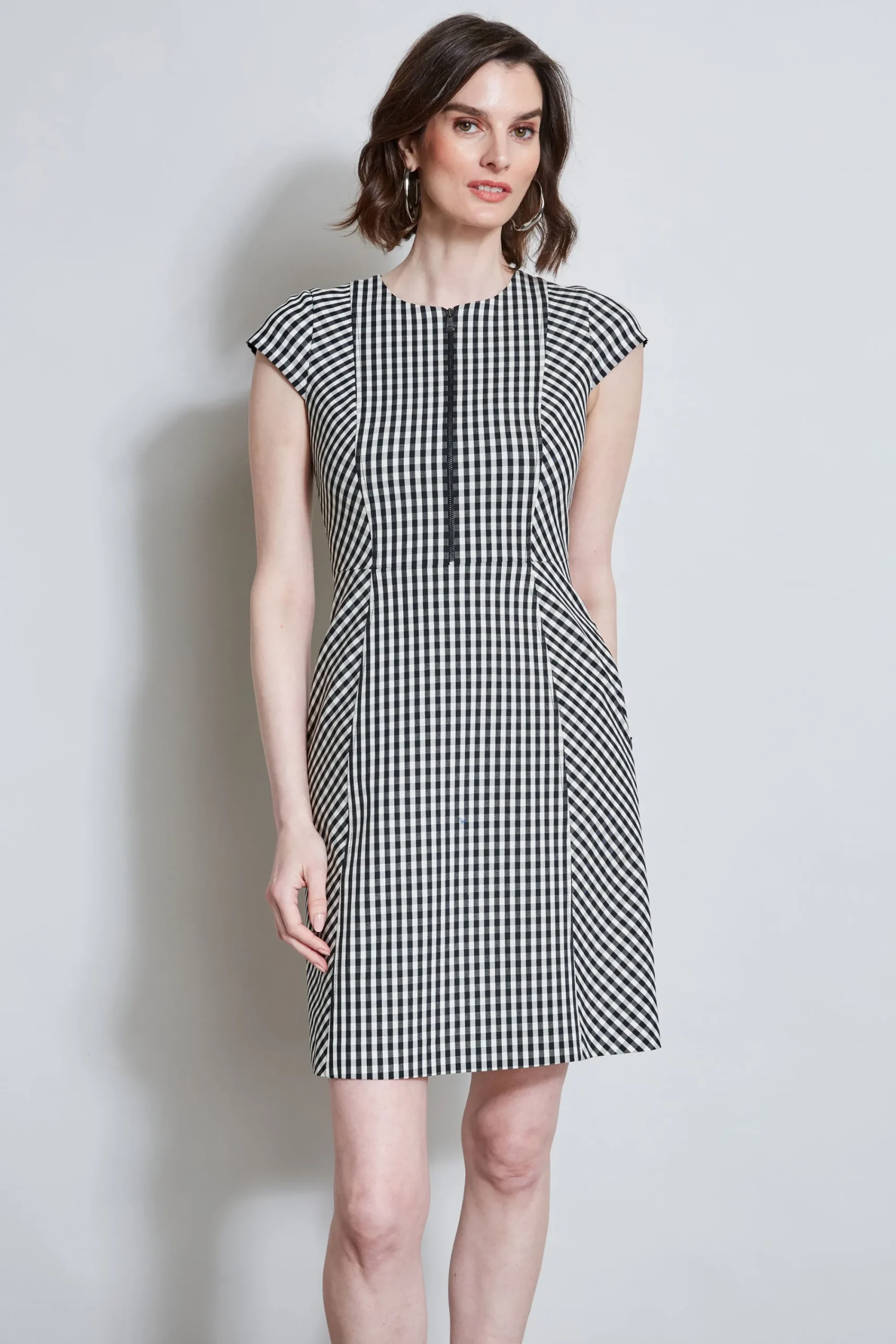 gingham_fit_amp_flare_dre_2.webp Elie Tahari Dresses & Jumpsuits | Short Sleeve Dresses-Gingham Fit & Flare Dress