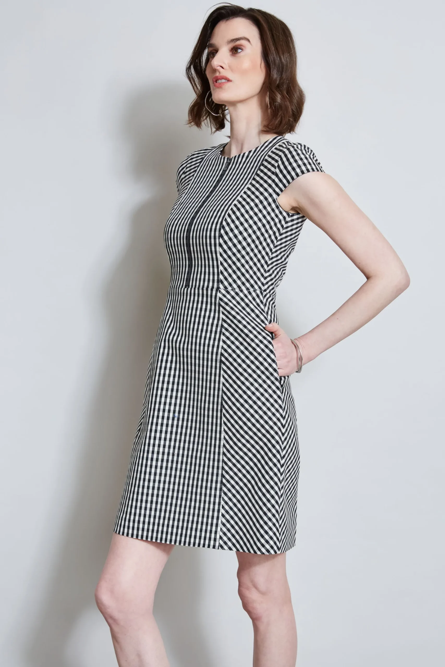 gingham_fit_amp_flare_dre_3.webp Elie Tahari Dresses & Jumpsuits | Short Sleeve Dresses-Gingham Fit & Flare Dress