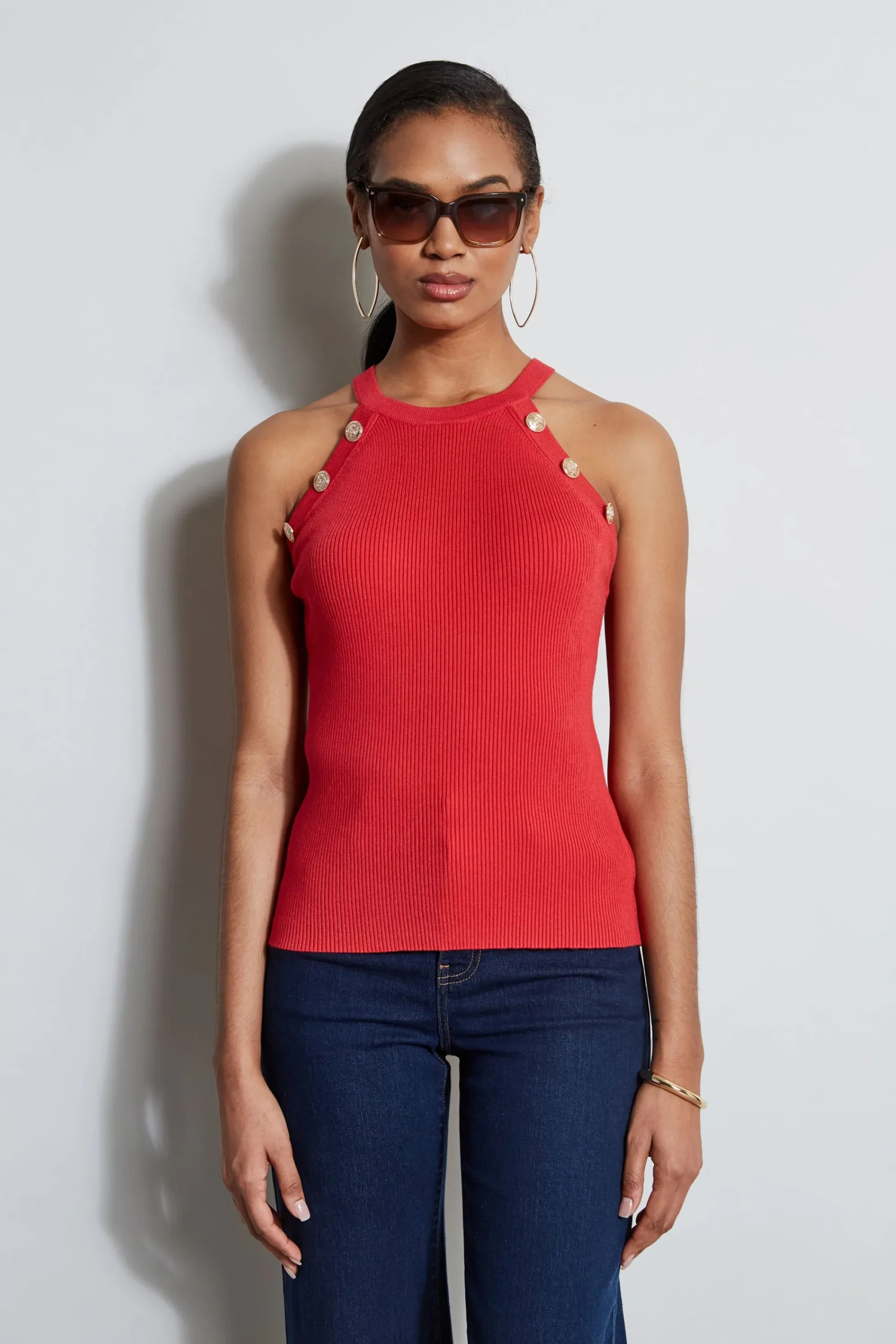halter_button_rib_tank_0-1.webp Elie Tahari Tops & Sweaters-Halter Button Rib Tank