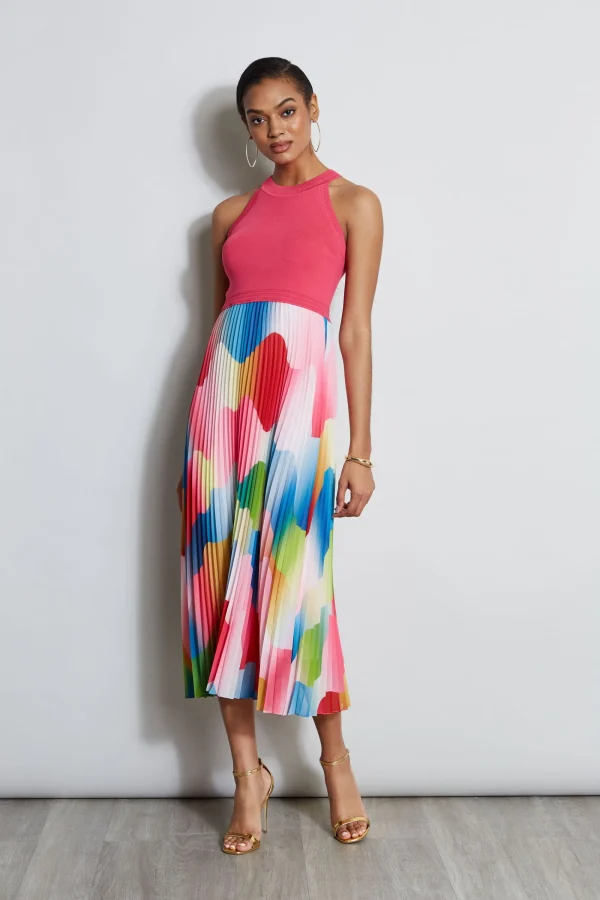 Elie Tahari Dresses & Jumpsuits | Midi Dresses-Halter Pleated Print Midi Dress