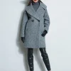 Elie Tahari Coats-Herringbone Brushed Double Breasted Coat