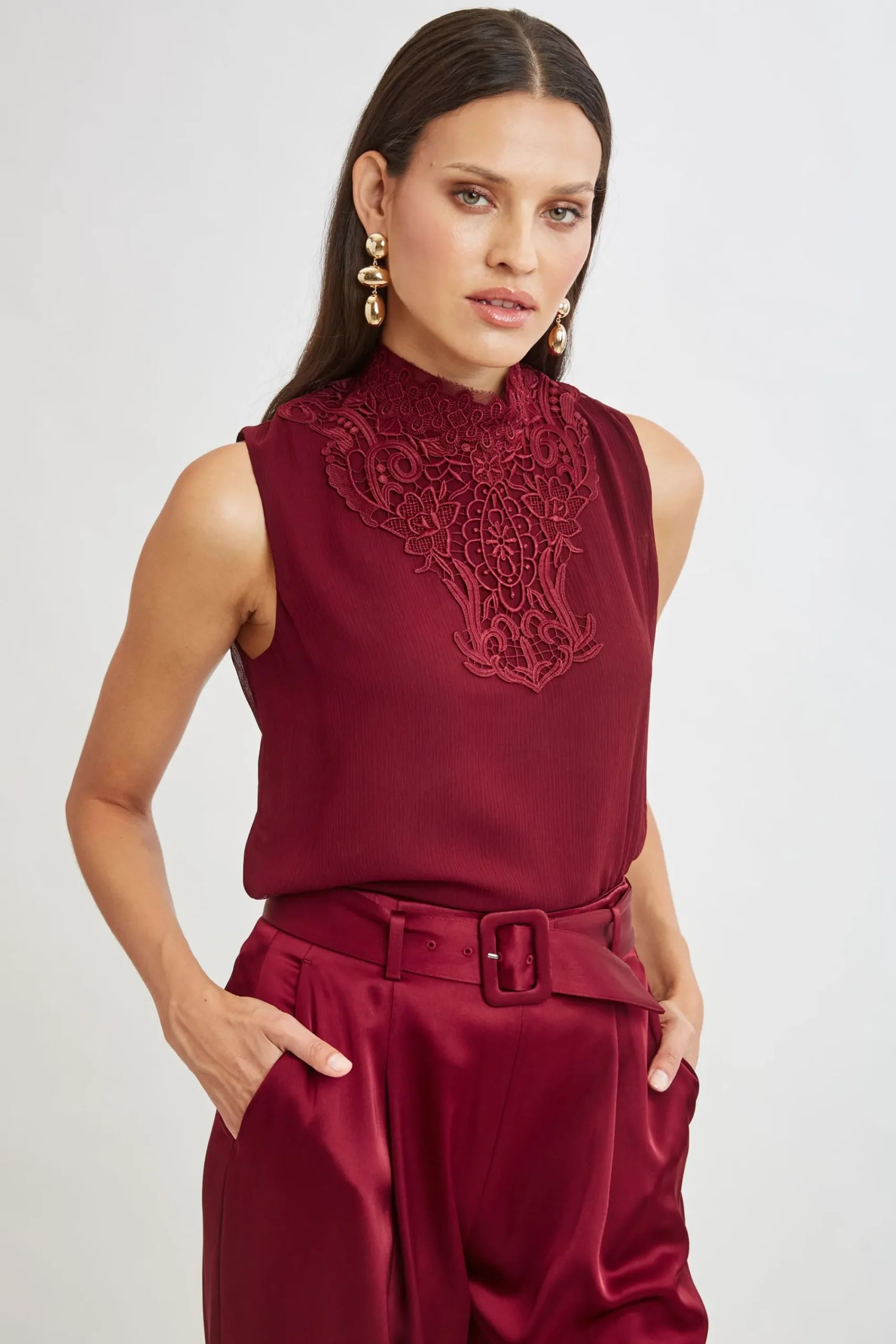 lace_insert_crinkle_silk__2.webp Elie Tahari Tops & Sweaters-Lace Insert Crinkle Silk Chiffon Shirt