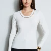 Elie Tahari Tops & Sweaters-Merino Rib Chain Detail Sweater