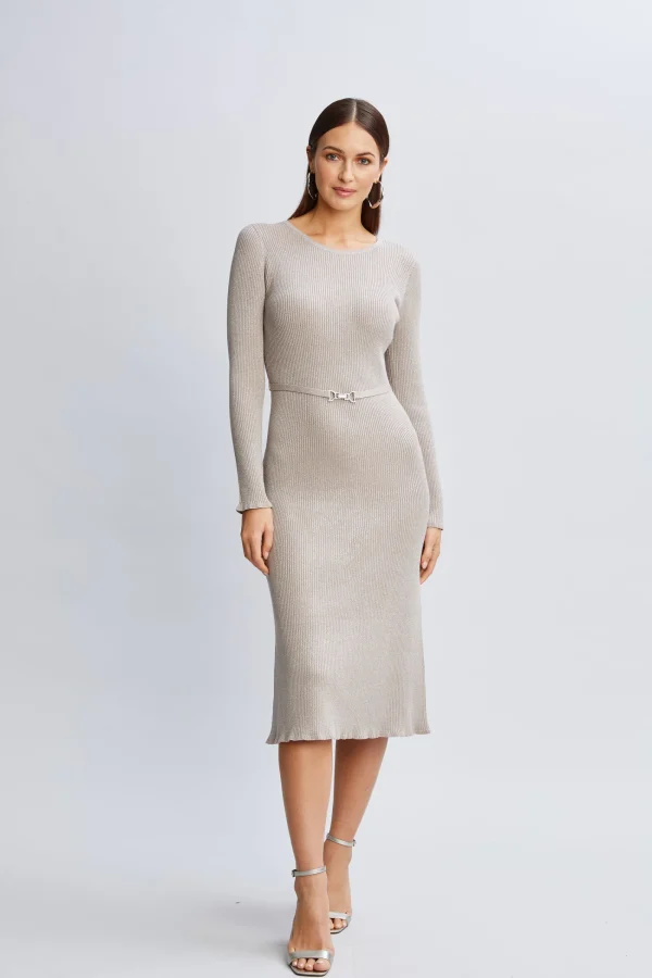 Elie Tahari Dresses & Jumpsuits-Metallic Belted Sweater Dress