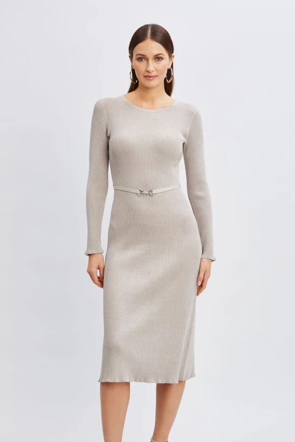 Elie Tahari Dresses & Jumpsuits-Metallic Belted Sweater Dress