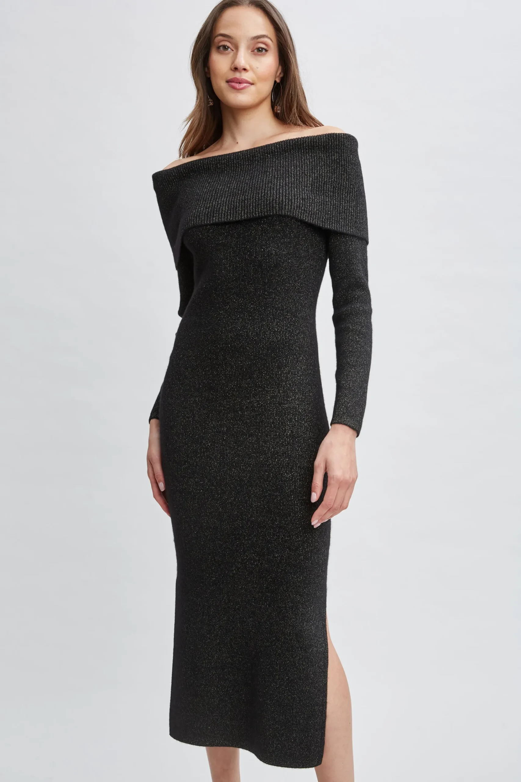 metallic_cashmere_off_sho_1.webp Elie Tahari Dresses & Jumpsuits-Metallic Cashmere Off Shoulder Dress