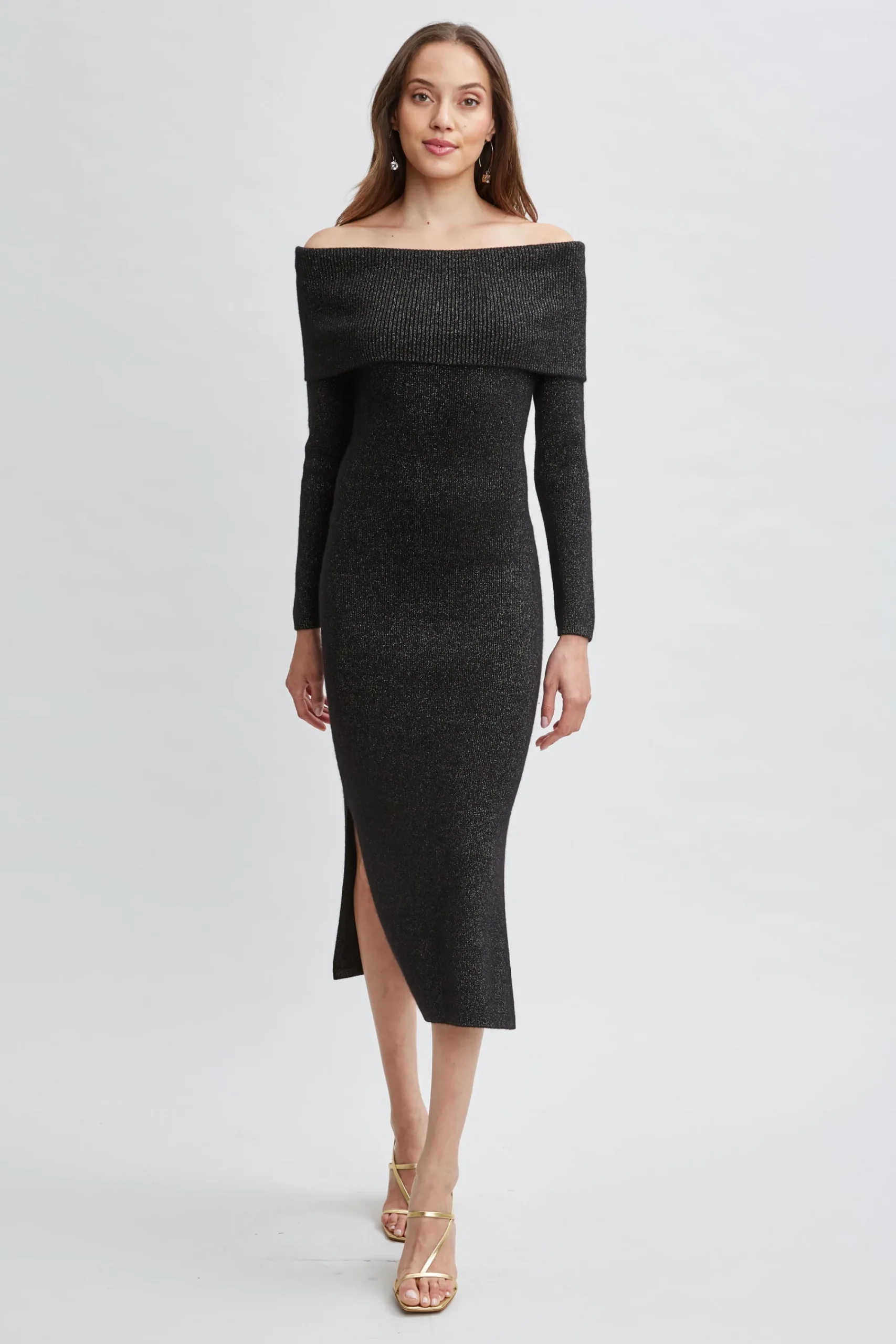 metallic_cashmere_off_sho_2.webp Elie Tahari Dresses & Jumpsuits-Metallic Cashmere Off Shoulder Dress