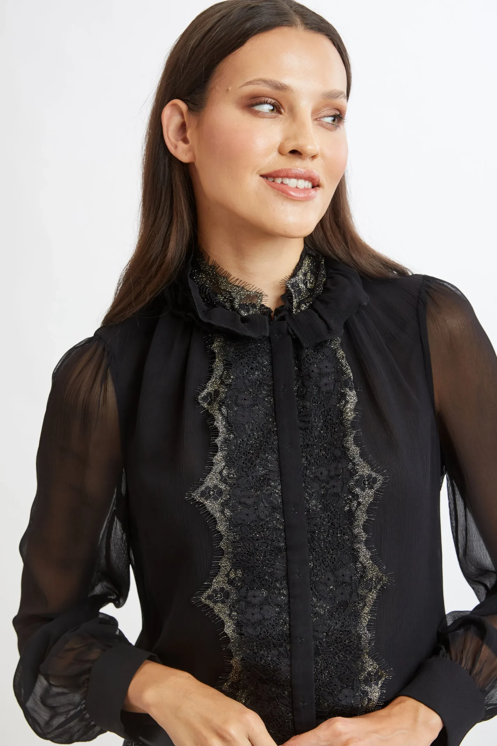 metallic_lace_trim_silk_s_5.webp Elie Tahari Tops & Sweaters | Suiting-Metallic Lace Trim Silk Shirt
