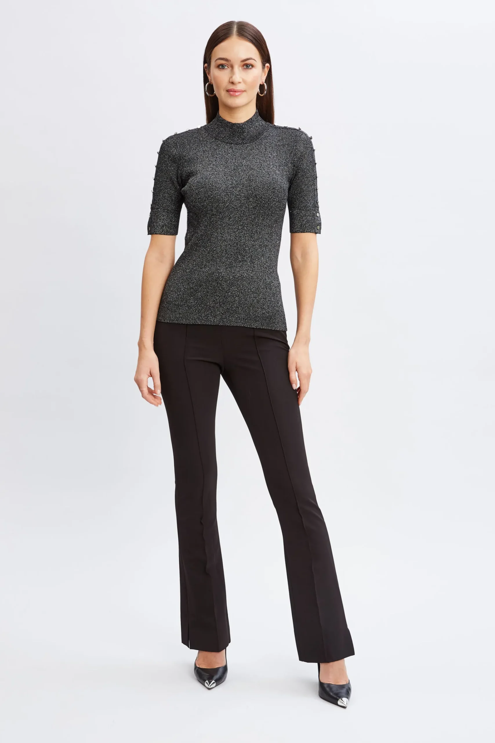 metallic_mock_neck_short__1.webp Elie Tahari Tops & Sweaters-Metallic Mock Neck Short Sleeve Sweater