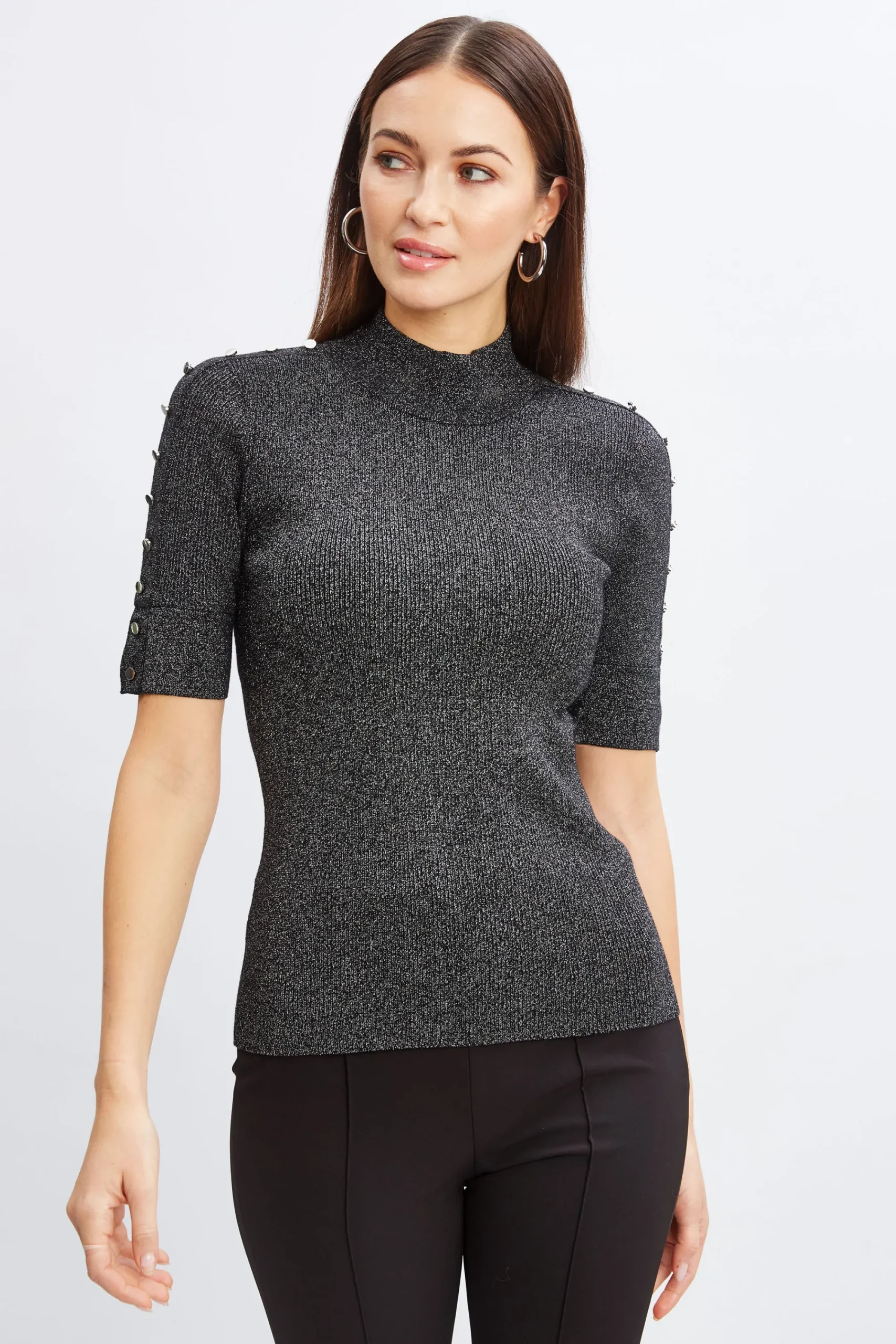 metallic_mock_neck_short__3.webp Elie Tahari Tops & Sweaters-Metallic Mock Neck Short Sleeve Sweater