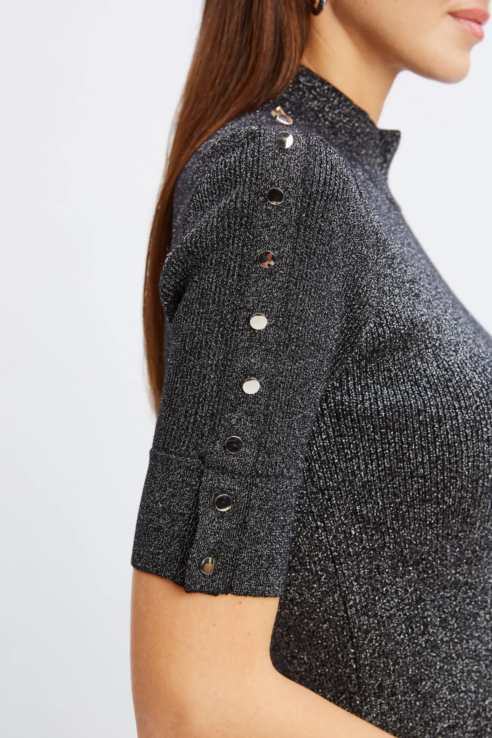 metallic_mock_neck_short__4.webp Elie Tahari Tops & Sweaters-Metallic Mock Neck Short Sleeve Sweater